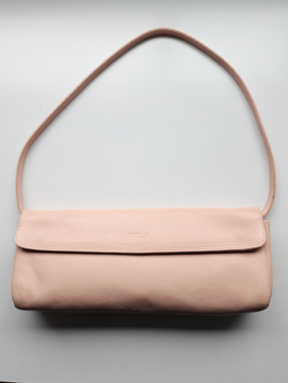 Furla Minimalist Tea Rose Pink Leather Rectangle Structured Shoulder Bag